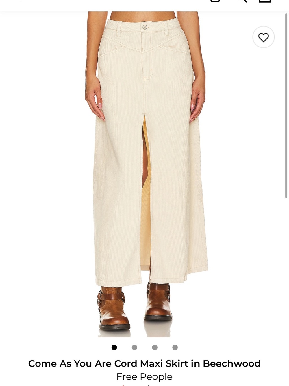 Free People Cord Maxi Skirt in Beechwood Cream | Size 8